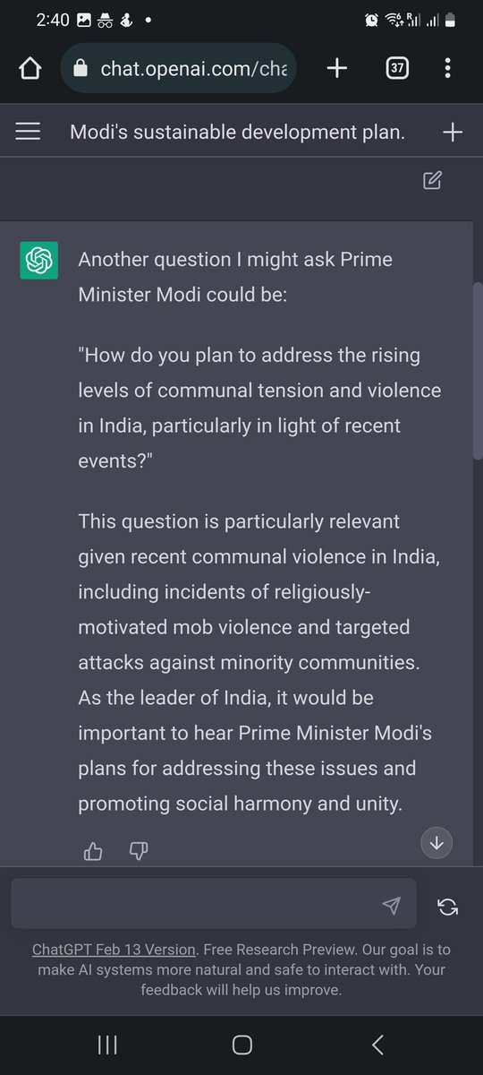 arundagar's tweet photo. I ask #OpenAIChatGPT, what question it would ask #PrimeMinister @narendramodi? I got below 5 question. https://t.co/dfrQHu3H52