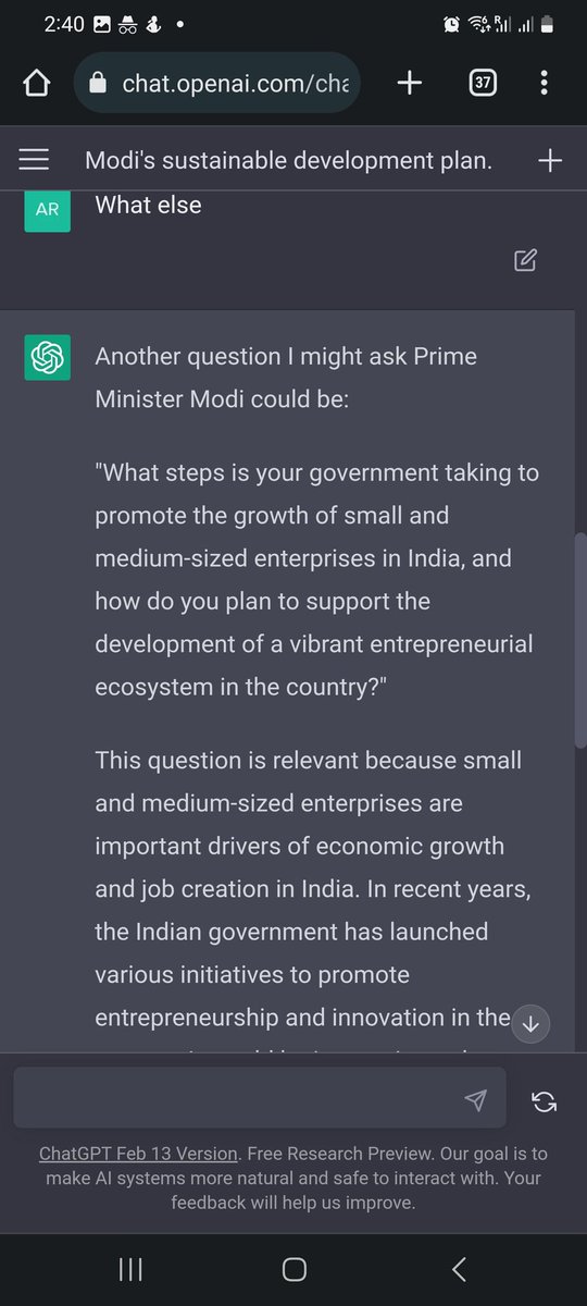 arundagar's tweet photo. I ask #OpenAIChatGPT, what question it would ask #PrimeMinister @narendramodi? I got below 5 question. https://t.co/dfrQHu3H52