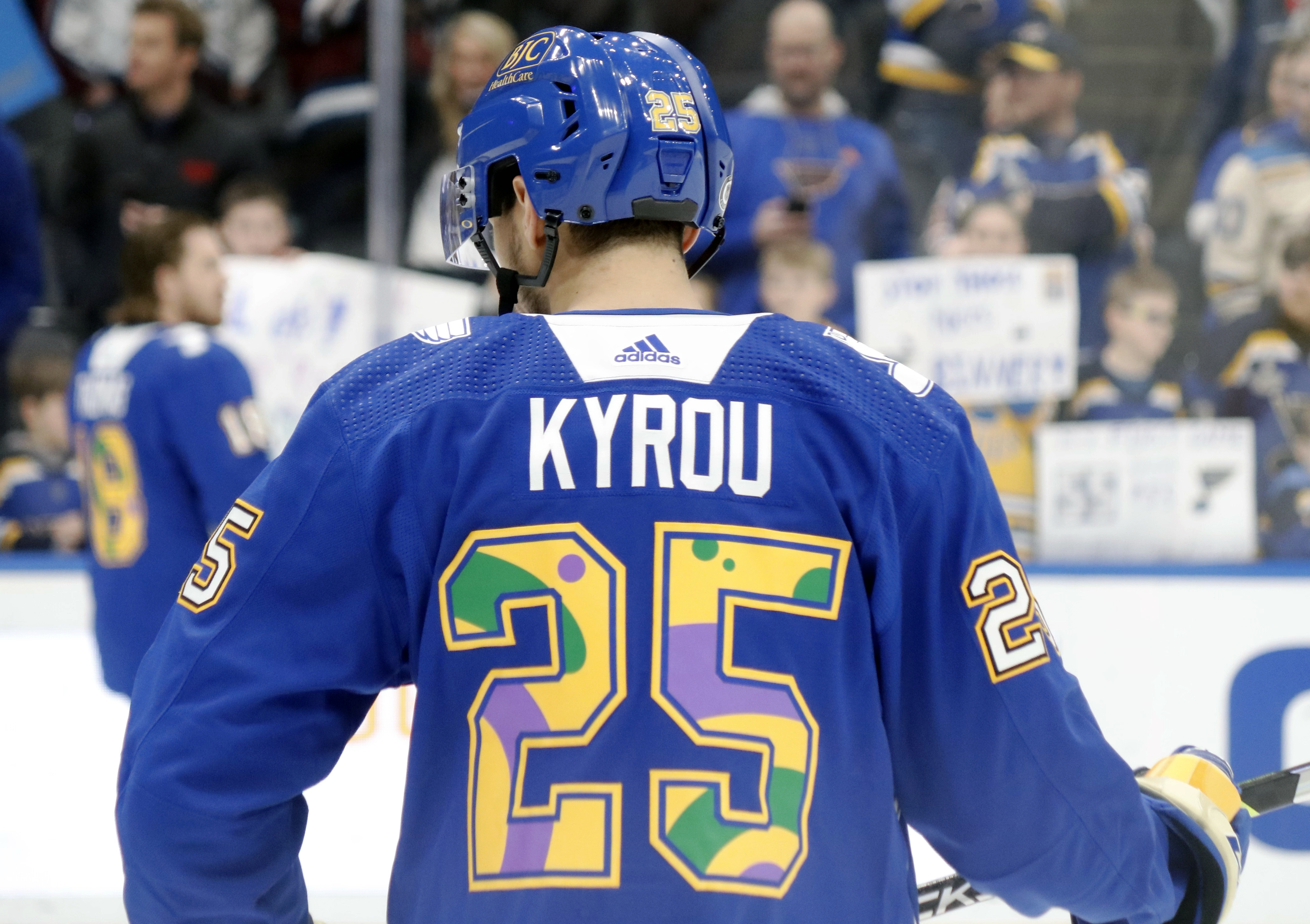 St. Louis Blues on X: Keep the party going with a Mardi Gras warmup jersey!  This auction benefits Blues for Kids and runs until 9 p.m. on Feb. 20.  #stlblues BID NOW