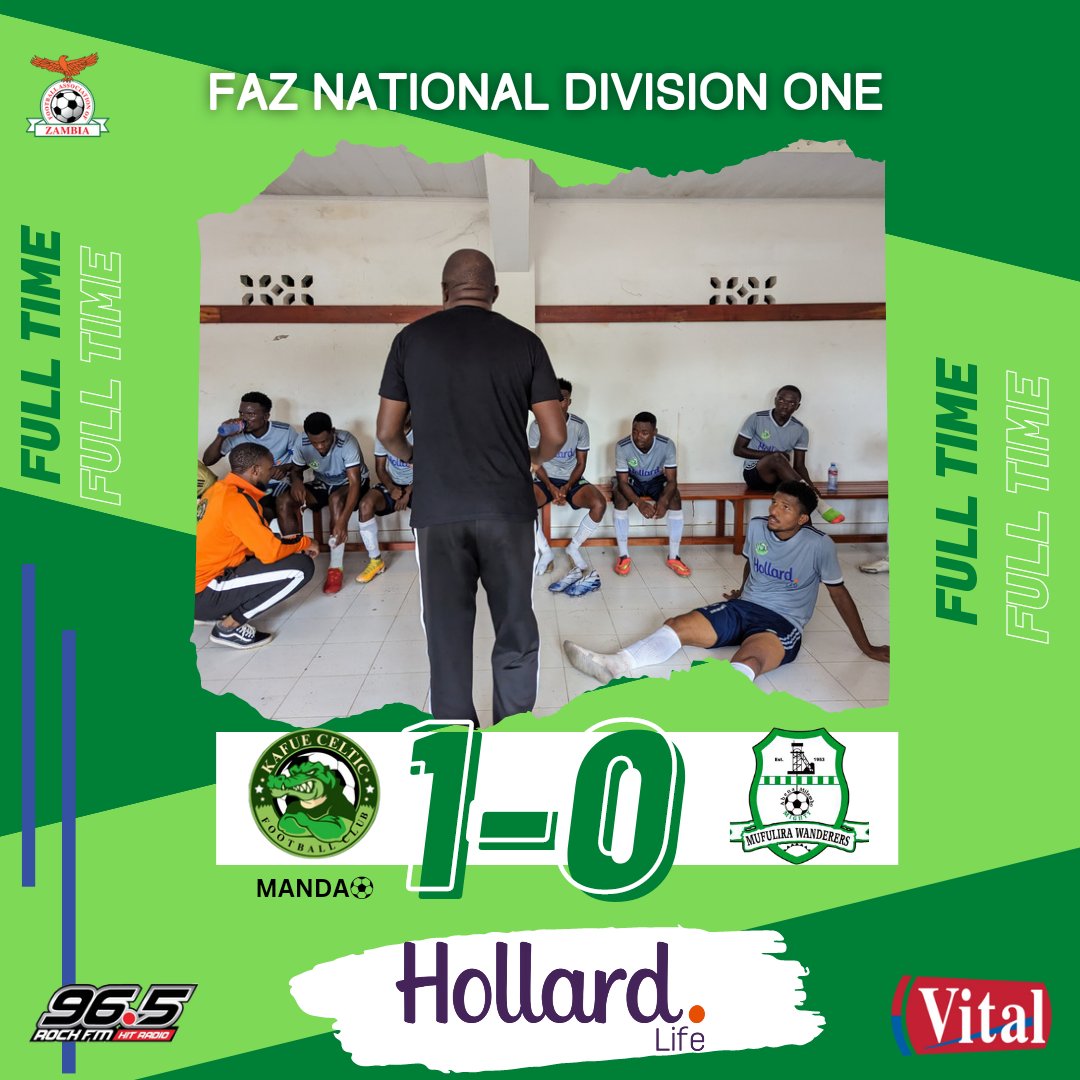 KafueCelticFC's tweet photo. FULL-TIME
KCFC 1-0 MWFC 

An important 3 points at home. On to the next match. We continue to improve as we come back better and stronger!!!

#DrinkVital💧
#RockWithTheCrocsOnRockFM🎶
#TheCrocs🐊 
#HollardLife | #EnablingBetterFutures https://t.co/gyBhuTL26s