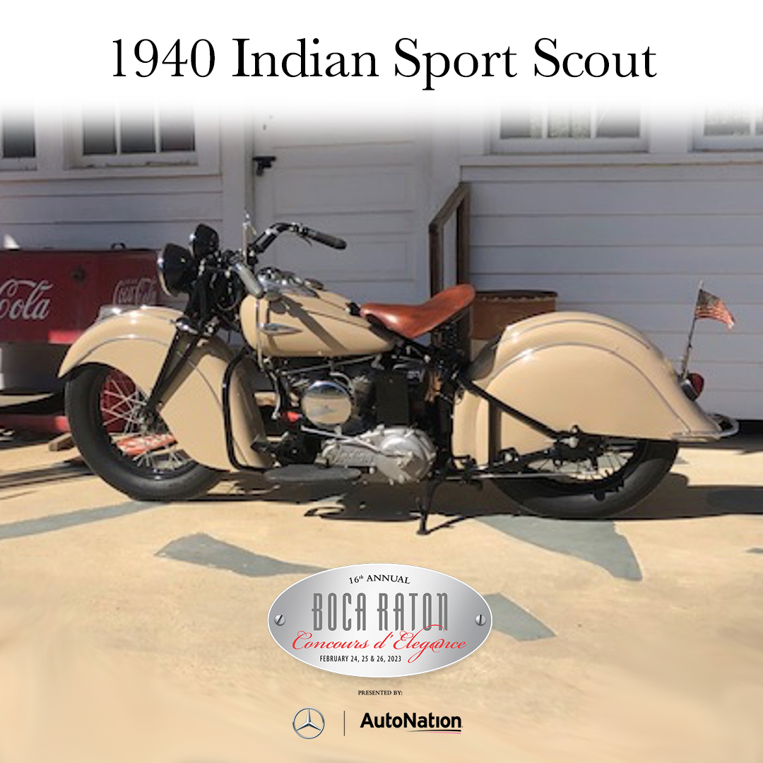 BocaCDE's tweet photo. 1940 was the first year of the beautiful, full fender Indians. The Sport Scout featured a 58" wheelbase and new 42 degree "V" type air cooled 45.44 cubic inch "Pacemaker" engine.
See this Indian Scout at the "Boca Raton Concours d'Elegance," Feb. 26th at The Boca Raton. #BocaCDE https://t.co/Ty0p9yrQuT