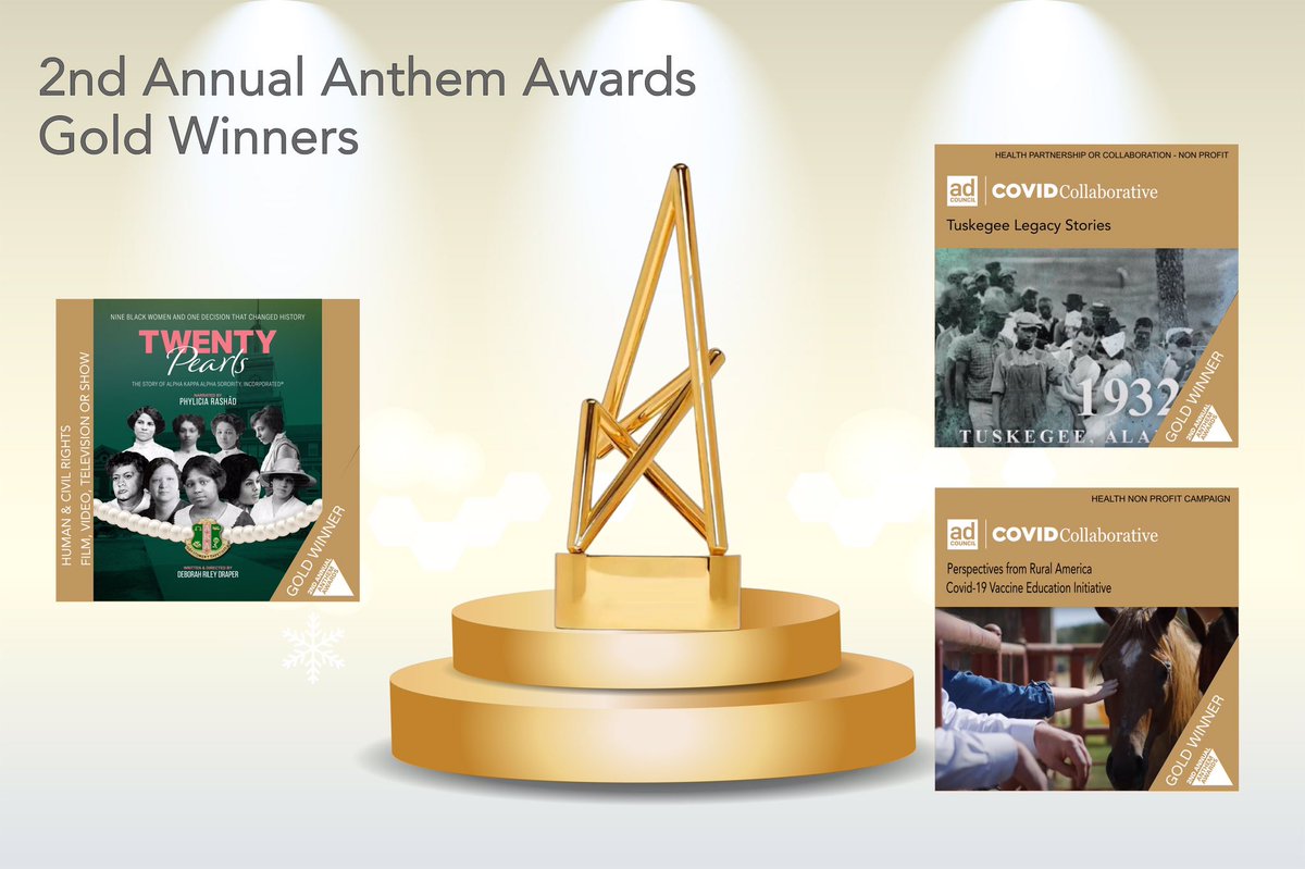 CoffeeBluffPics's tweet photo. Coffee Bluff Pictures &amp; filmmaker Deborah Riley Draper win 2nd Annual @Anthemawards in categories: Best Human &amp; Civil Rights Film, Video, Television or Show (Gold/Silver); Health Partnership or Collaboration (Gold/Silver) &amp; Health Nonprofit Campaign (Gold) https://t.co/86BllrS59k https://t.co/HmVH1fghBz