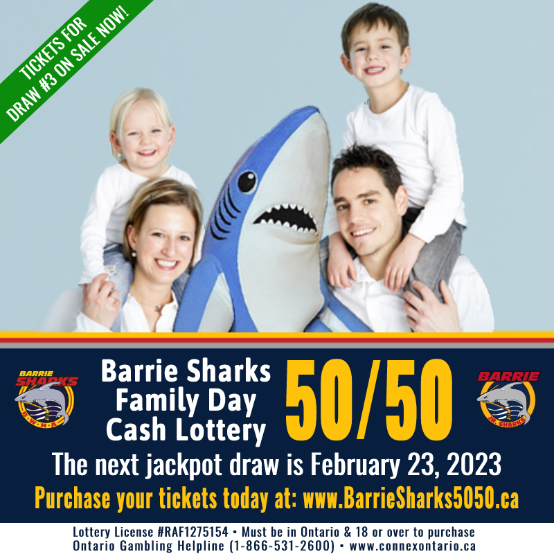 It's a tournament weekend and once again our 50/50 jackpot is climbing! The jackpot draw for our Family Day Cash Lottery is next Thursday. Don't miss your change to win big, and help our jackpot grow while supporting girls hockey! BarrieSharks5050.ca #Barrie #GoSharksGo
