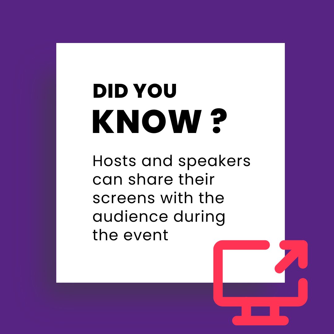 Feelit_LIVE's tweet photo. Did you know that hosts and speakers can share their screens with the audience during the event? Don't miss out on important presentations and content and share it with your audience.

To know more, visit - https://t.co/2eD09QexfJ https://t.co/R0N3UJbptM
