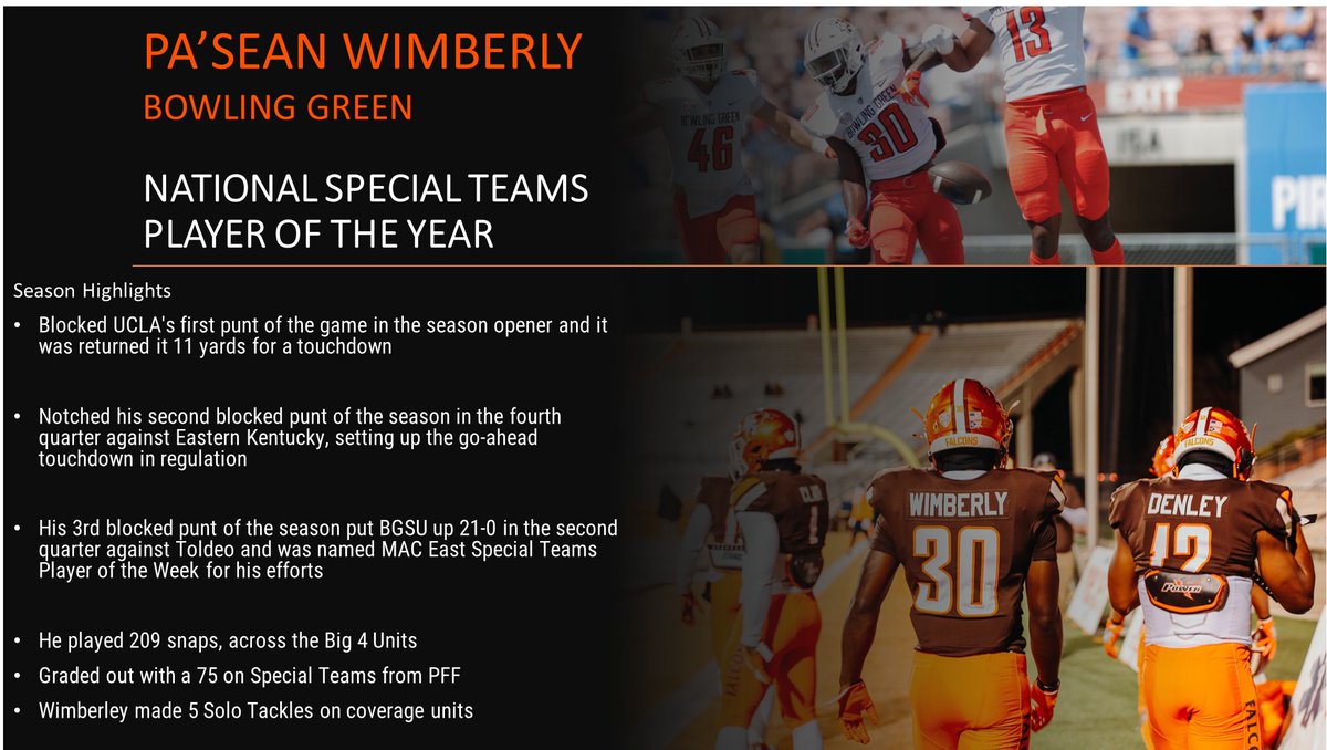 SpecialTeamsPOY's tweet photo. CONGRATULATIONS
 
@Paystaytrill from @BG_Football 
on being named 

National Special Teams Player of the Year https://t.co/3uhssagBgc