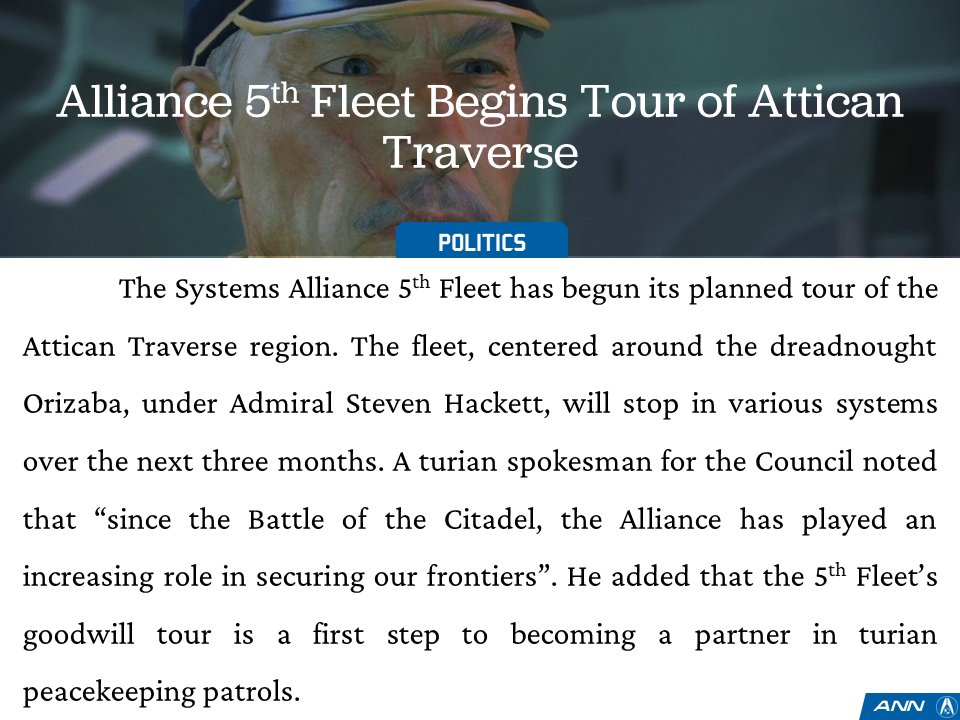 ANN_Updates's tweet image. Alliance 5th Fleet begins tour of Attican Traverse. #MassEffect