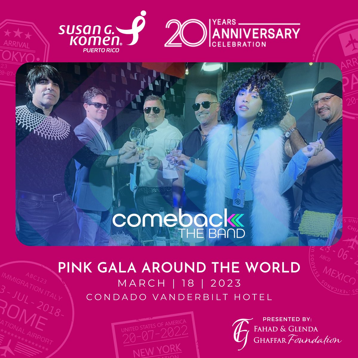 komenpr's tweet image. ¡Ya estamos a un mes de nuestra Pink Gala Around the World! ✈️🎀 Comeback The Band también se une a esta gran celebración por los 20 años de Komen en Puerto Rico 💖

➡️ Para taquillas o más información comunícate al 787-751-9096 o a través de info@komenpr.org.

#KomenPR