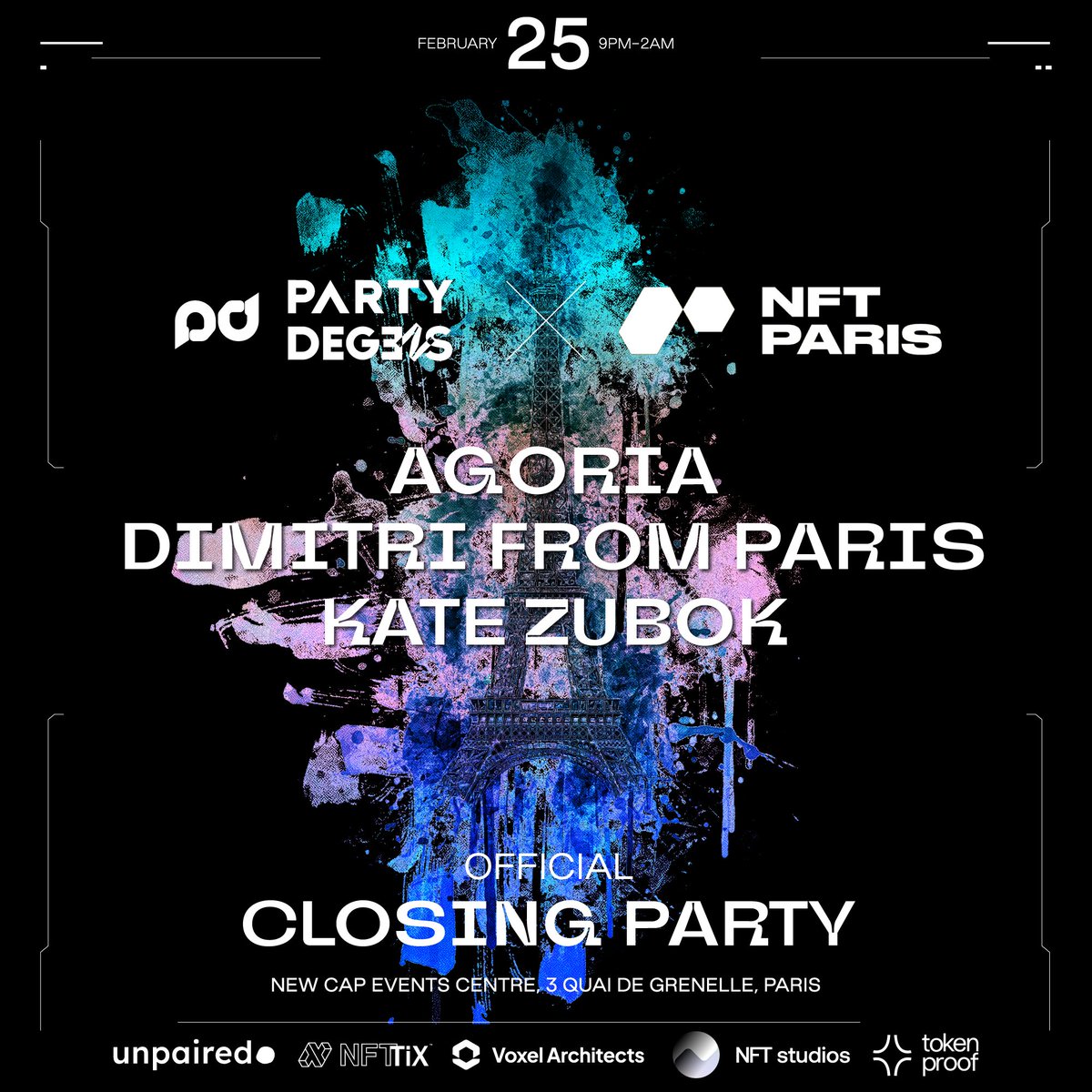 🎉🎧 The @nft_paris  Closing Party is just around the corner & the lineup is 🔥!

Get ready to dance the night away with disco-house legend Dimitri from Paris, web3 favourite Agoria, and rising star Kate Zubok! 

#LFP #NFTParis #ClosingParty #DimitriFromParis #Agoria #KateZubok