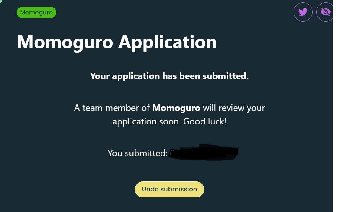 Just filled my <a href="/MomoguroNFT/">Momoguro</a> application, im so happy and thankful to have this opportunity. 
wish me luck 🤞