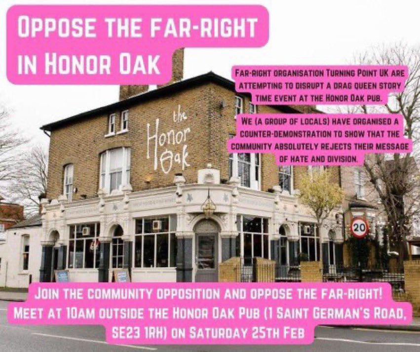 A Catapult Company Member hosts a drag story time <a href="/TheHonorOak_Pub/">The Honor Oak</a> which has fallen subject to an far-right protest. If you’re around on Saturday the 25th, please come out to support the counter protest and create a safe space!
