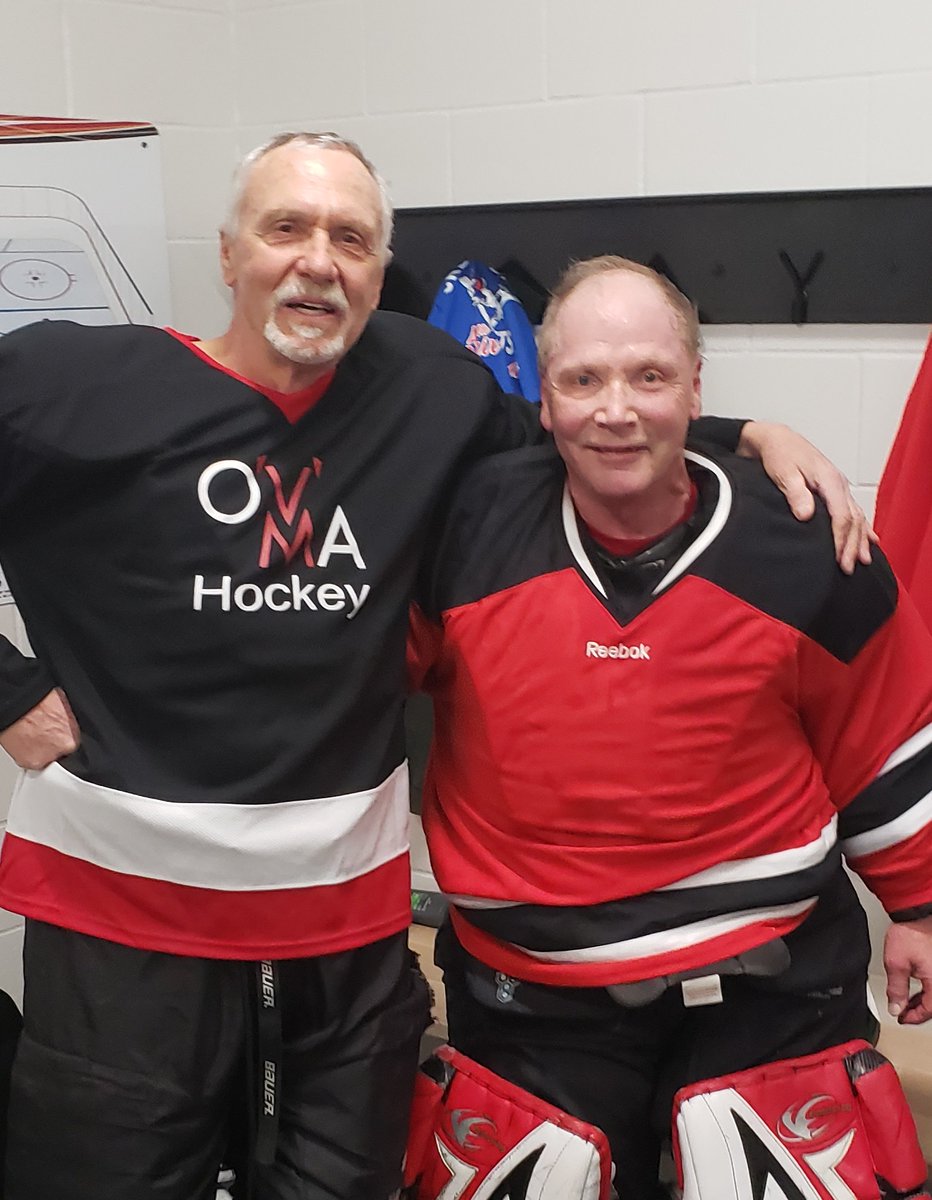 Two wily veterans at the 40 th Grey Bruce Veterinary hockey tournament. OVC class of 1977 &amp; Wayne Murray OVC 75