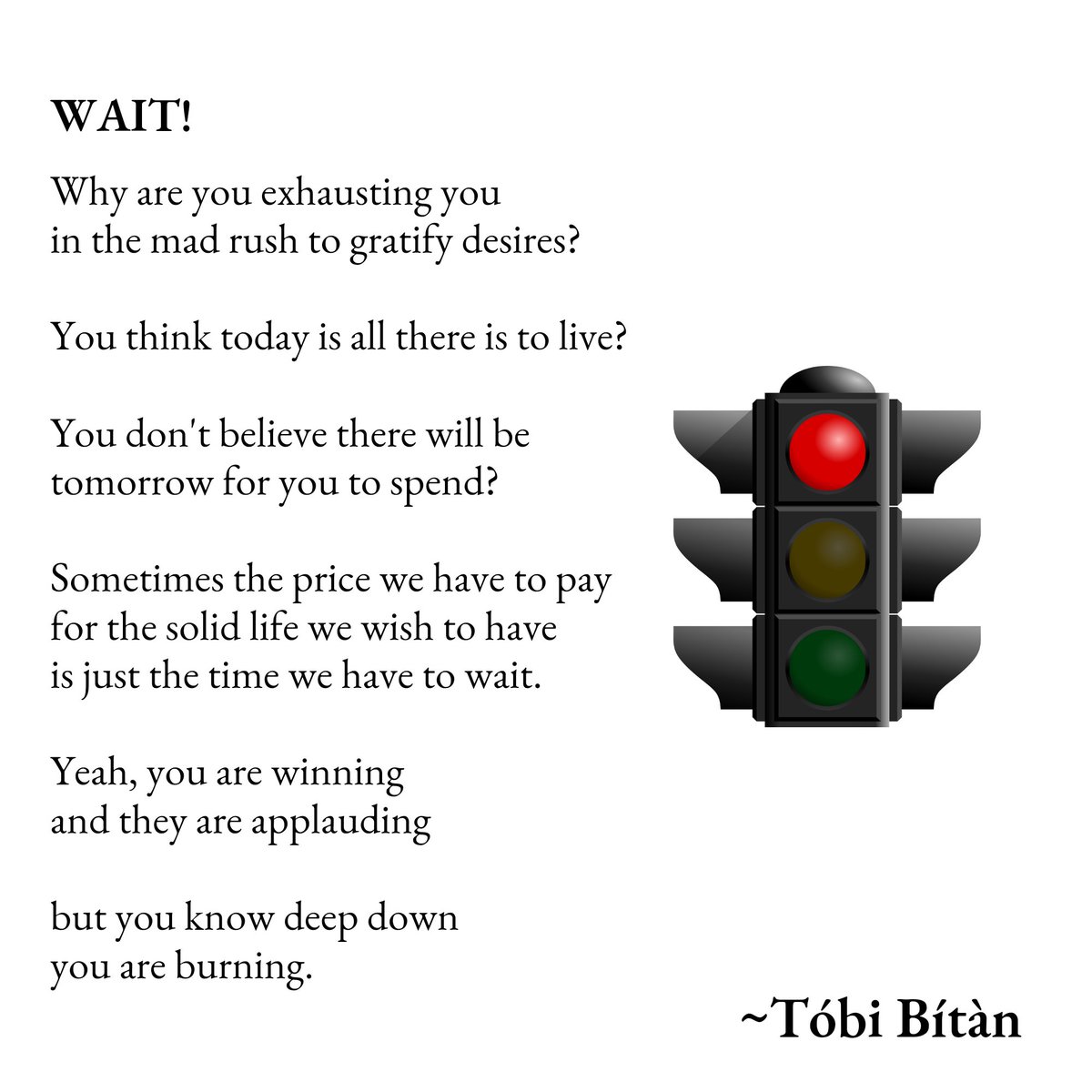 Tobi_Bitan's tweet photo. Immediate gratification is the widest channel of derailment for lives meant to be great..
#musingsofapoet โ๏ธโ๏ธ
#poetrycommunity
#poetrylovers
#poetrytwitter
#poet #poet
#WritingCommunity https://t.co/f5w3Ja6NRb