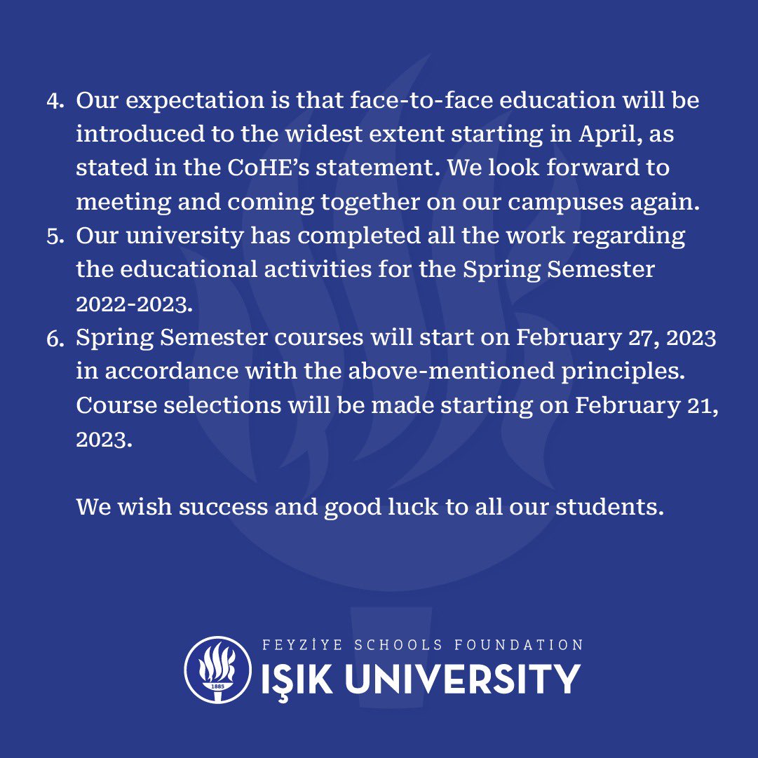 Işık Üniversitesi on Twitter "20222023 Academic Year Spring Semester
