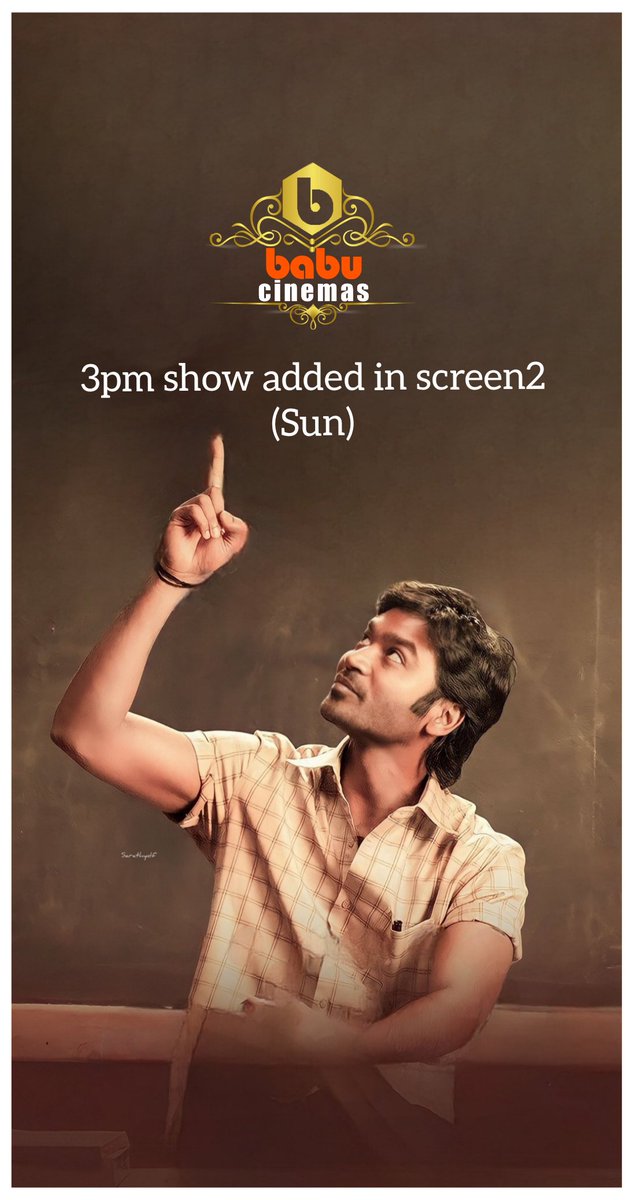 BabuCinemas's tweet image. #Vaathi
3pm show added in #Screen2 (sun)
#Vaathi (Family winner)
#Runningsuccessfully #Babucinemas #Bookmyshow