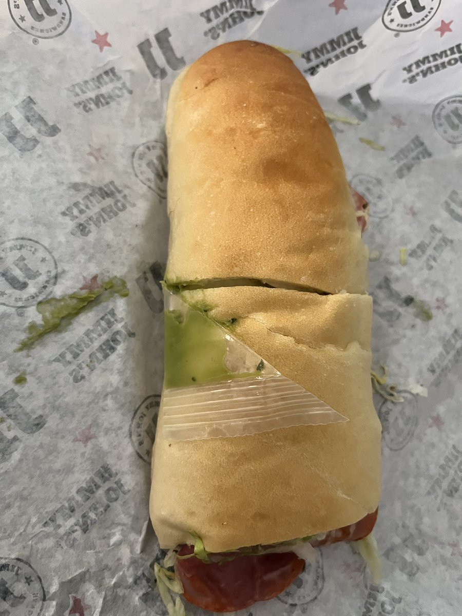 rastakate27's tweet photo. @jimmyjohns not only did my sandwich take 90 minutes to get here, I got plastic attached as well! Took 3 calls to get through to the store to even get an answer about my order…. https://t.co/Cpm4Sesgal