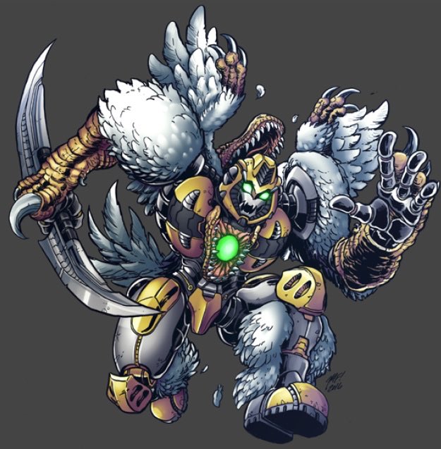 There’s an all-female team of dinosaur Transformers created by Matt Frank called the Raptoricons. 
Thrashclaw, Slice, Gnash, and Shred all represent different interpretations of dromaeosaurs from popular media. From scales to feathers, they cover a lot of ground! (2016)