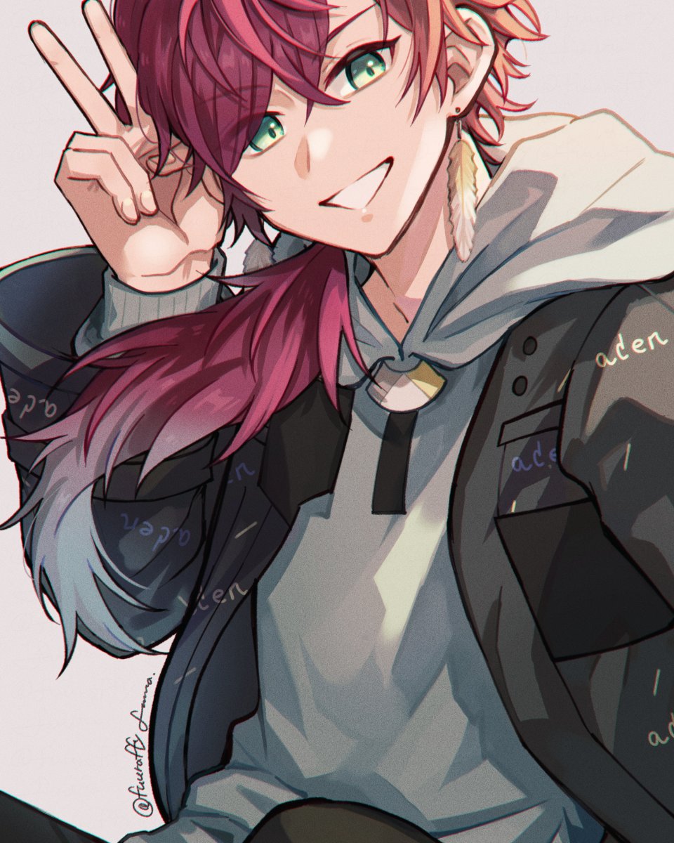 1boy male focus solo jacket red hair v earrings  illustration images