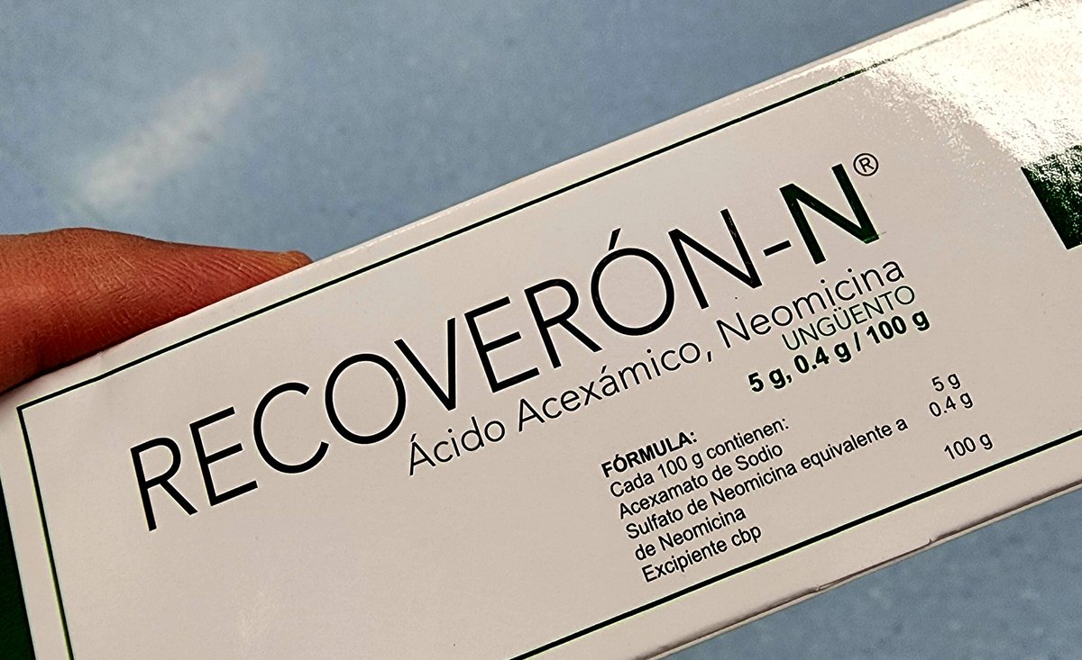 RECOVERON® N: ácido acexámico con #neomicina al 5% para aquellos casos, en donde además de acelerar el proceso de cicatrización se desea eliminar ó prevenir la presencia de gérmenes patógenos que pudieran llegar a retrasar el proceso de cicatrización.