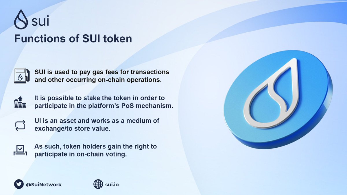 SUI is the native token of the @SuiNetwork blockchain, which has many functions. Let's take a look at them👇

#SuiNetwork #blockchain #gems #MoveLang #web3 #SuiFan #Move