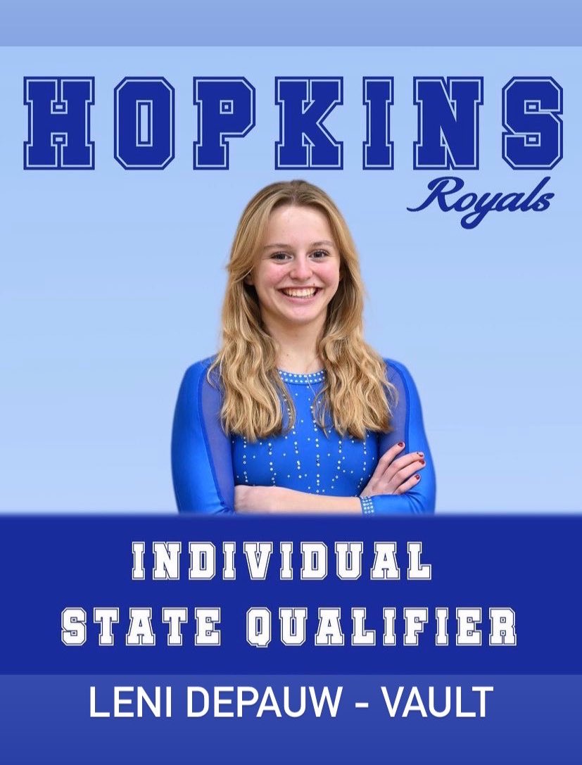 HopGymnastics's tweet photo. In addition to qualifying as a team, these four Royals qualified to State as individuals 🤩 @HopkinsRoyals https://t.co/UNFRsFFQWQ