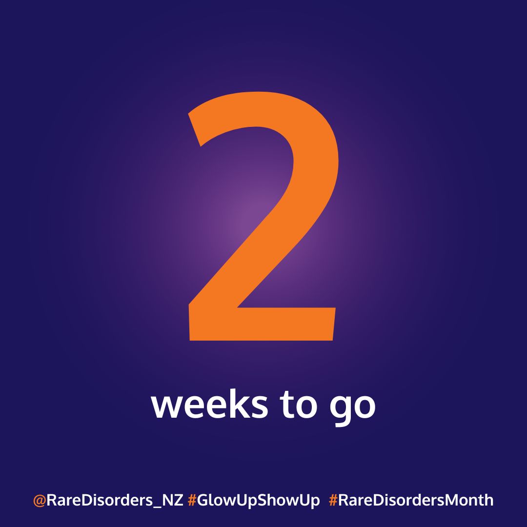 Only 2 weeks until Rare Disorders Month - so here are two easy ways you can #GlowUpShowUp:
1. Like, comment and share our social media posts 
2. Organise a #GlowUpShowUp event at your school, workplace, or even for your friends and whānau! Find out how: raredisorders.org.nz/rare.../get-in…