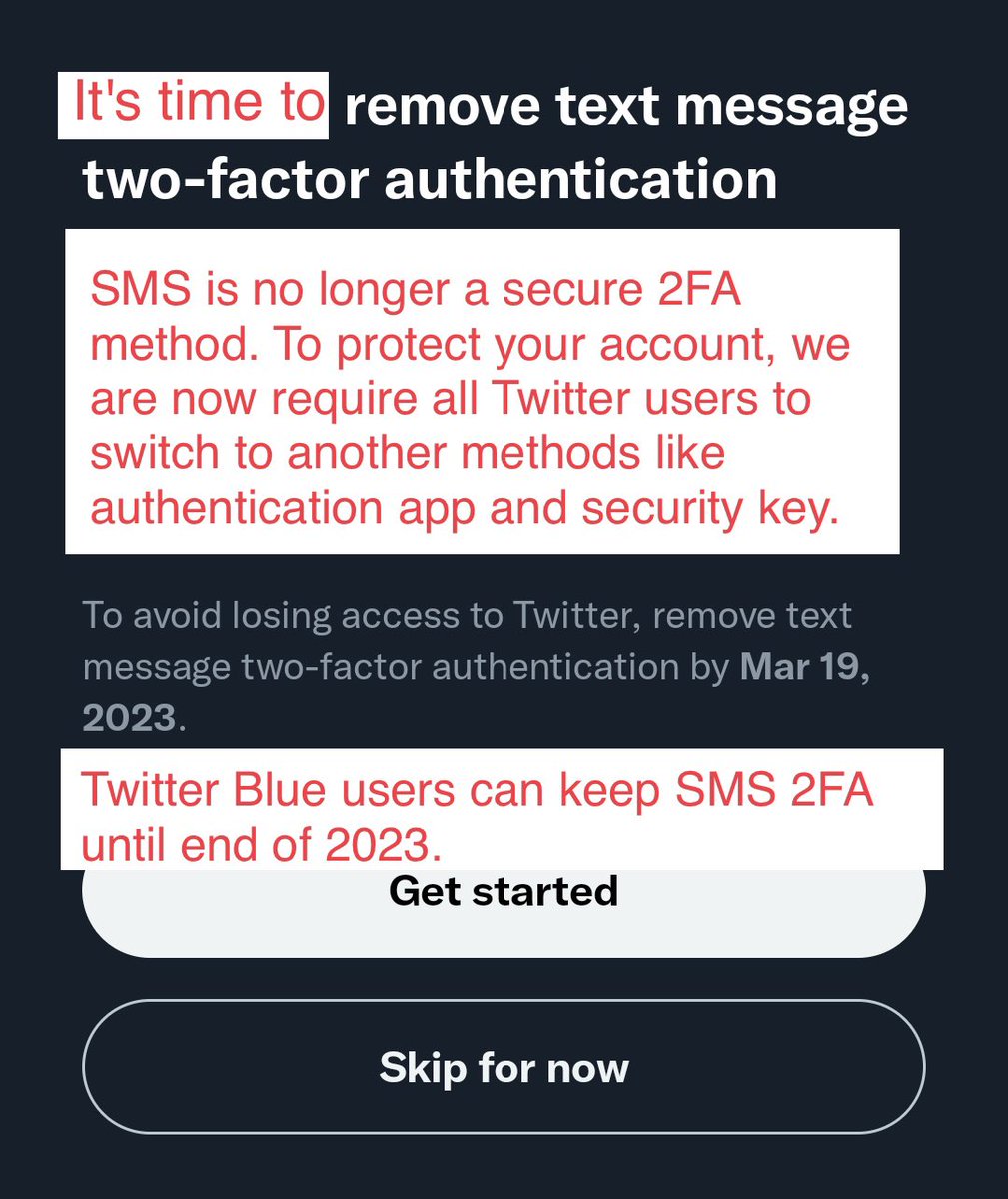 tdinh_me's tweet photo. The Twitter 2FA thing is just so poorly communicated.

Here is how I would do it:

Original: 👇          My version: 👇 https://t.co/1IIv7Q7B1O