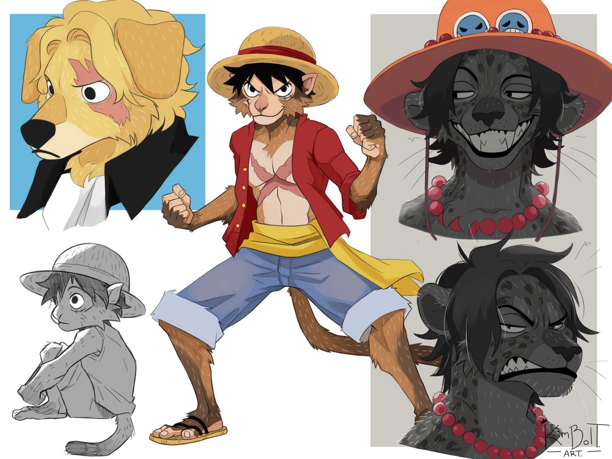 monkey d. luffy hat furry furry male scar male focus straw hat shorts  illustration images