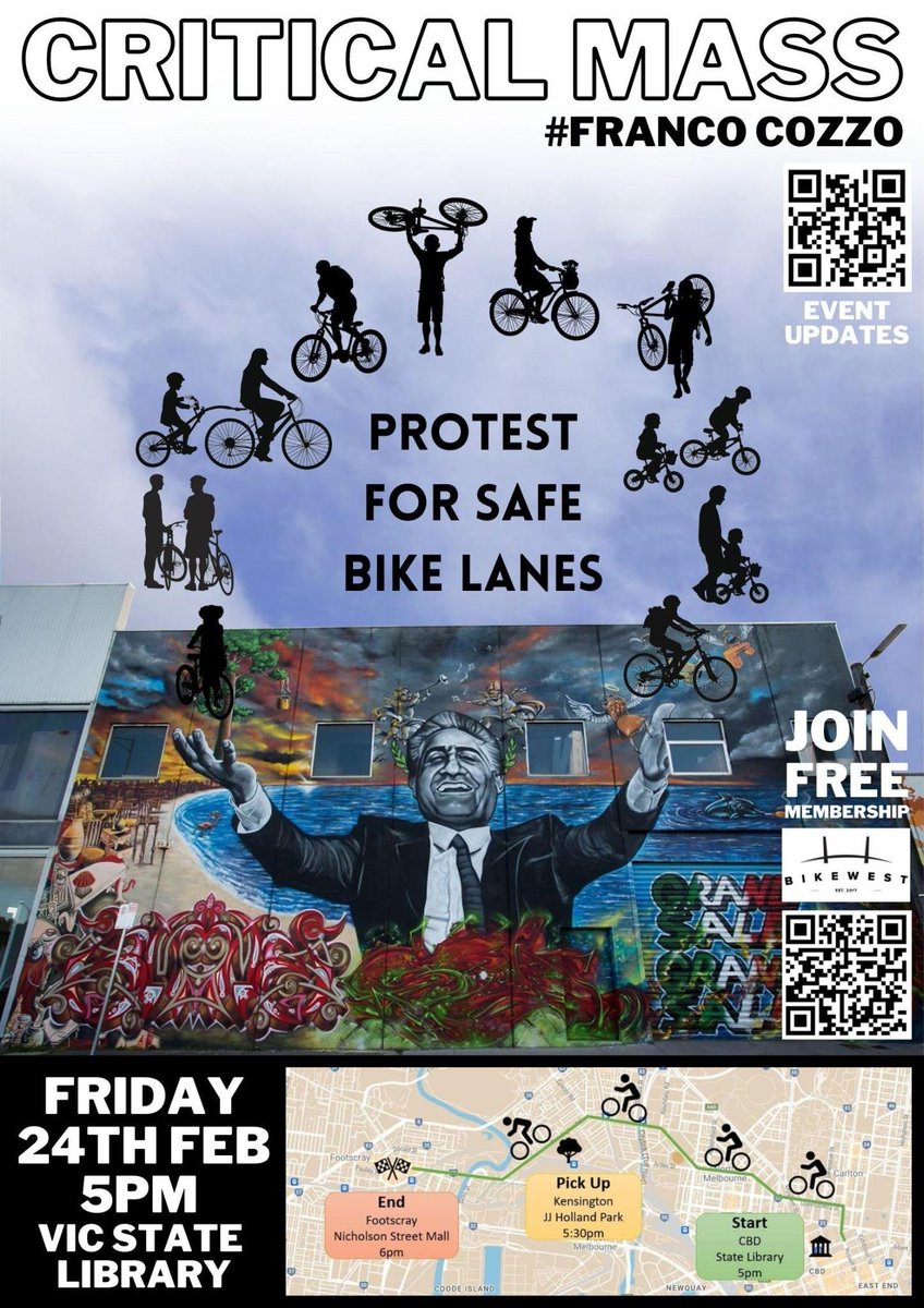 @bikewestvic is hosting a #criticalmass protest on Friday calling on @VicRoads  to construct the missing link, we call it the 'Franco Cozzo Link'

Come along and let the message be known that the residents of #melbswest deserve to have a safe route to #melbourne 's CBD

3/3