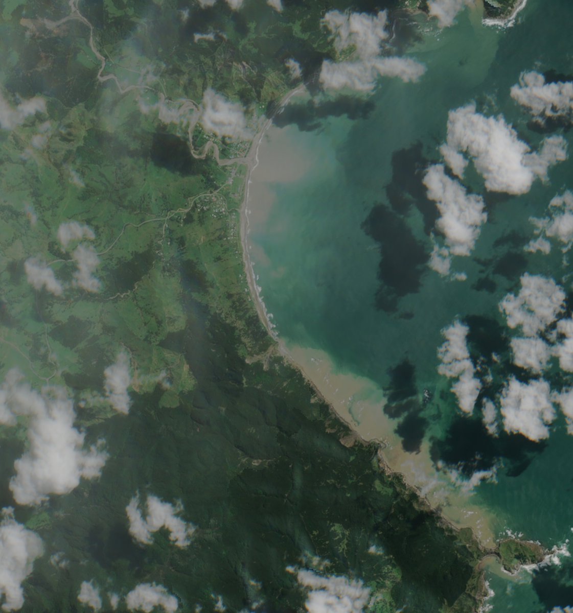 Climate_predict's tweet image. Enhanced satellite imagery for the cloud-free areas of Tairāwhiti 2023-02-17 11:06:36 NZDT. Generally, the brown colours indicate floods, silt, and slips/landslides. #CycloneGabrielle