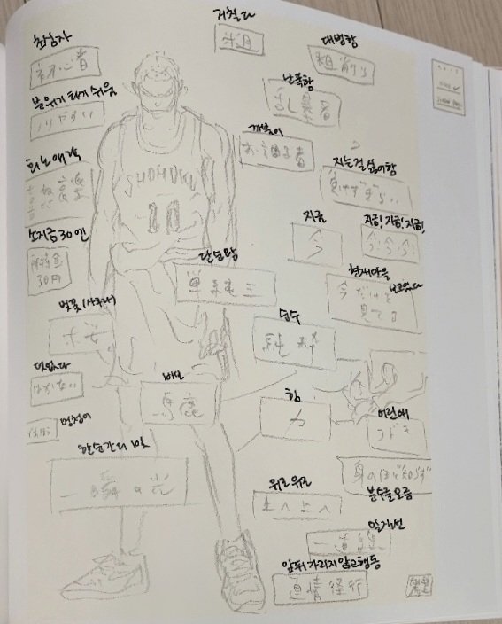 first_seha's tweet photo. 일본어 번역가 친구가 이노우에 일러스트북 강백호 페이지 번역해줘써...ㅠㅠ 힝 백호야아... https://t.co/nu7xUlc4kk