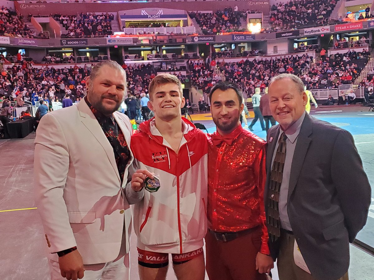 KVHSAthletics's tweet photo. State Champ and also given a pin for Sportsmanship from region and state referee coordinator Chuck Barnett.  Way to represent Cole! https://t.co/KUfJfm9NpS