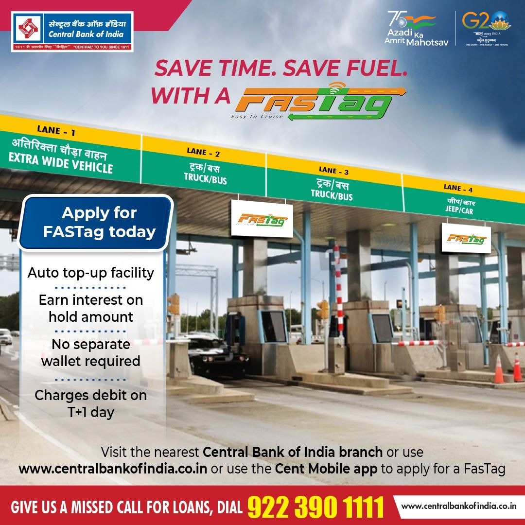 centralbank_in's tweet image. Save time while travelling, apply for a FasTag today.
#FastTag #NPCI #DigitalBanking #AmritMahotsav #AzadiKaAmritMahotsav #CentralToYouSince1911