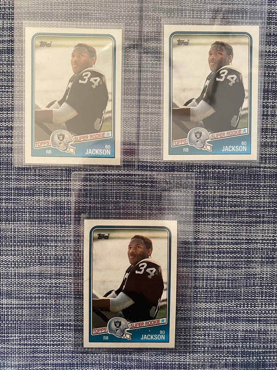 MikesUpperDeck1's tweet photo. Picked up 3 1988 Topps Football complete sets in my purchasing today. All 3 had some very clean looking Bo rookies! https://t.co/ePFR9mgIaJ