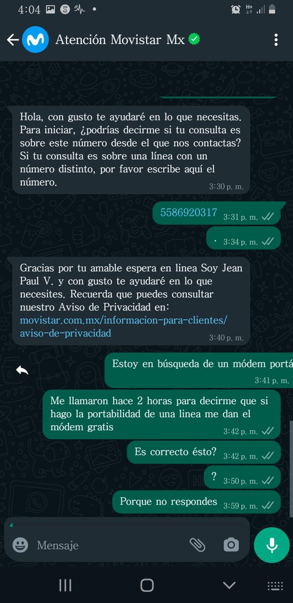 lunazulamerica's tweet photo. @MovistarMX a esto le llamas servicio ágil.. por WhatsApp sigo esperando respuesta después de 20 minutos https://t.co/obI4r6pIOi
