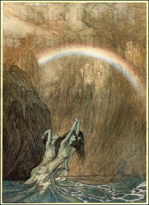 The Mermaid and the Rainbow - One of the many glorious Little Mermaid illustrations by Arthur Rackham - 1867-1939