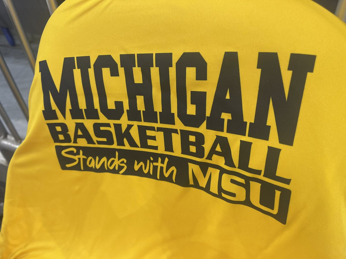 JeannaTrotmanTV's tweet photo. Here are the shirts that will be worn in honor of Michigan State. There are wristbands in every seat that will light up green and white. A 12x8 Spartan Strong sign will be revealed during a moment of silence, followed by the U-M pep band playing MSU’s alma mater. https://t.co/27xOuBbkYu
