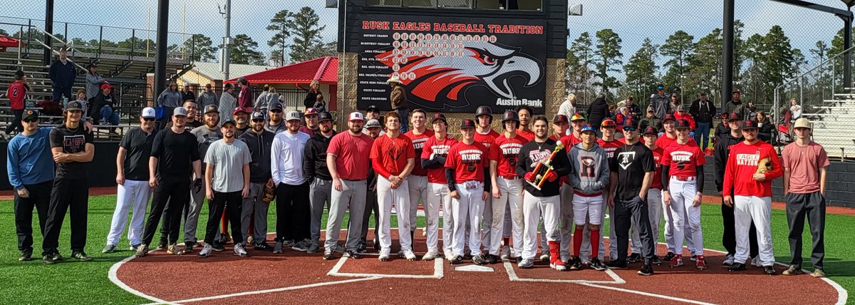 Ruskbaseball's tweet photo. 2023 Rusk alumni world-series game was a double no hitter until the bottom of the 7th. Tarant Sunday with a walk off 2 run home run for the rusk Varsity win. 

Back to back wins for the Varsity. 

Great to have everyone out and putting it on us. https://t.co/Hbv62K0FCY