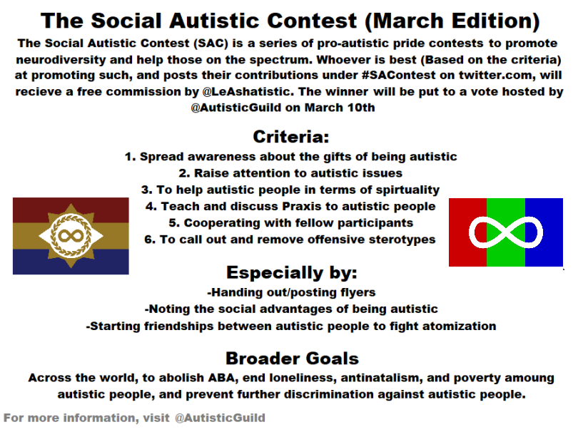 AutisticGuild's tweet photo. The Autistic Social Contest has started! #SAproject https://t.co/nxhkxU8mLM