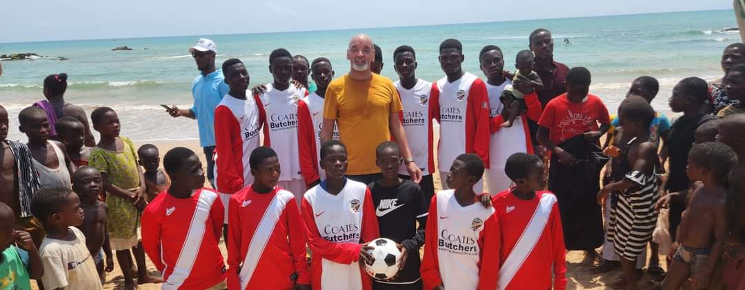 Coxhoeathletic's tweet photo. Doing our bit for developing nations. Strips to an orphanage in Takoradi, Ghana, facilitated by our friend @KevinWaite18 &amp; his friend Len Ankonum. @CoatesButchers 
#thebeautifulgame https://t.co/NOfDlDwDN9