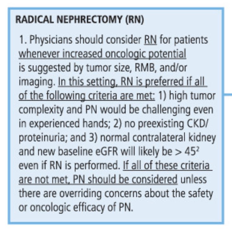 <a href="/_ShankarSiva/">Shankar Siva</a> <a href="/ASCO/">ASCO</a> <a href="/ClevelandClinic/">Cleveland Clinic</a> <a href="/Uroweb/">European Association of Urology (EAU)</a> <a href="/iurojc/">Urology JC #urojc</a> <a href="/uroegg/">Scott Eggener</a> <a href="/wandering_gu/">Todd 〽️ Morgan, MD</a> <a href="/gu_onc/">GU Cast | Urology podcast!</a> <a href="/uretericbud/">Alexander Kutikov MD</a> <a href="/SBoorjian/">Stephen Boorjian, MD</a> <a href="/DrChoueiri/">Toni Choueiri, MD</a> <a href="/montypal/">Sumanta K. Pal, MD, FASCO</a> <a href="/grantissimus/">Grant Stewart</a> <a href="/DrDanielMoon/">Daniel Moon</a> Renal function assessment is part of <a href="/AmerUrological/">Amer. Urol. Assn.</a> guidelines for #kidneycancer

management algorithm
PN and RN selection based on eGFR 
Strict criteria for RN ⬇️

And survivorship