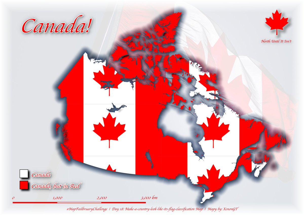 XenonGT's tweet image. #MapFailbruaryChallenge  Day 18: Make-a-country-look-like-its-flag Classification Map #gischat 

Today I focus on my neighbor to the north and east🍁