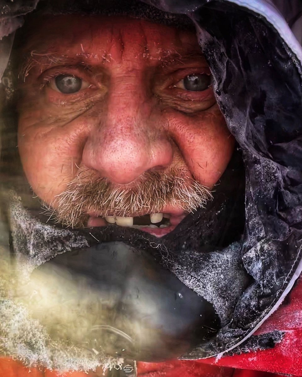 How cold is -50C with a strong wind?
1. Sleeping w/a full down outfit, heavy fleece, heavy underwear, sealskin hat, balaclava &amp; booties, in 0C inner sleeping bag w/ -50C outer bag still = being very cold. 
2. You snap your front tooth off when eating.
#arcticadventures #baffin