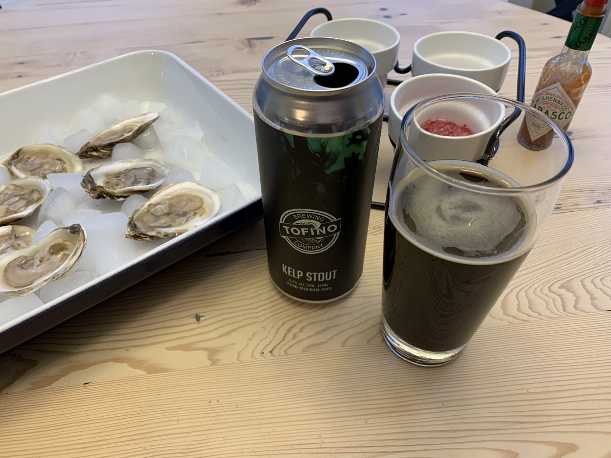 aebergstrom's tweet photo. Enjoying oysters on the long weekend with Tofino Brewing Company’s Kelp Stout. Perfect pairing, with the hint of the sea in the stout. https://t.co/BfvC08PE9P