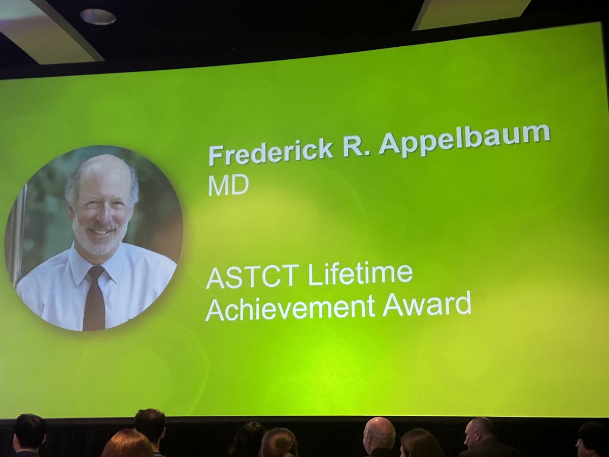 drkomanduri's tweet photo. Dr. Brenda Sandmaier ⁦@SandmaierBrenda⁩ congratulates her mentor and ⁦@fredhutch⁩ colleague Fred Appelbaum, a hematology giant, as @ASTCT Lifetime Achievement Award winner. An inspiration to us all. Fred is also a ⁦@UCSFCancer⁩ advisor. #leukemia #bmtsm https://t.co/Eh8JlnVy3F