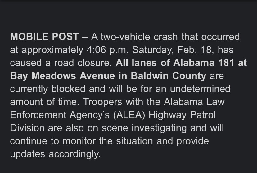 #TrafficAlert #BaldwinCounty #AL181