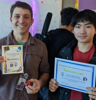 So proud of all our NHS Members of the Month and the teachers they chose to recognize!

Orange House member Kyubeen recognizing Mr Hokamp.