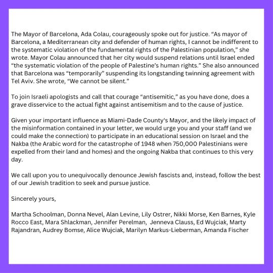 denevelgmailcom's tweet photo. South Florida Jews tell Miami-Dade County’s Mayor to say NO to Israeli fascism and to follow the lead of Barcelona’s Mayor who acted with integrity and with a deep commitment to justice! https://t.co/CO62chgKdK