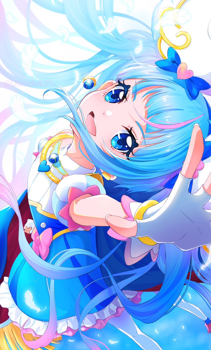 1girl solo blue eyes blue hair gloves jewelry long hair  illustration images