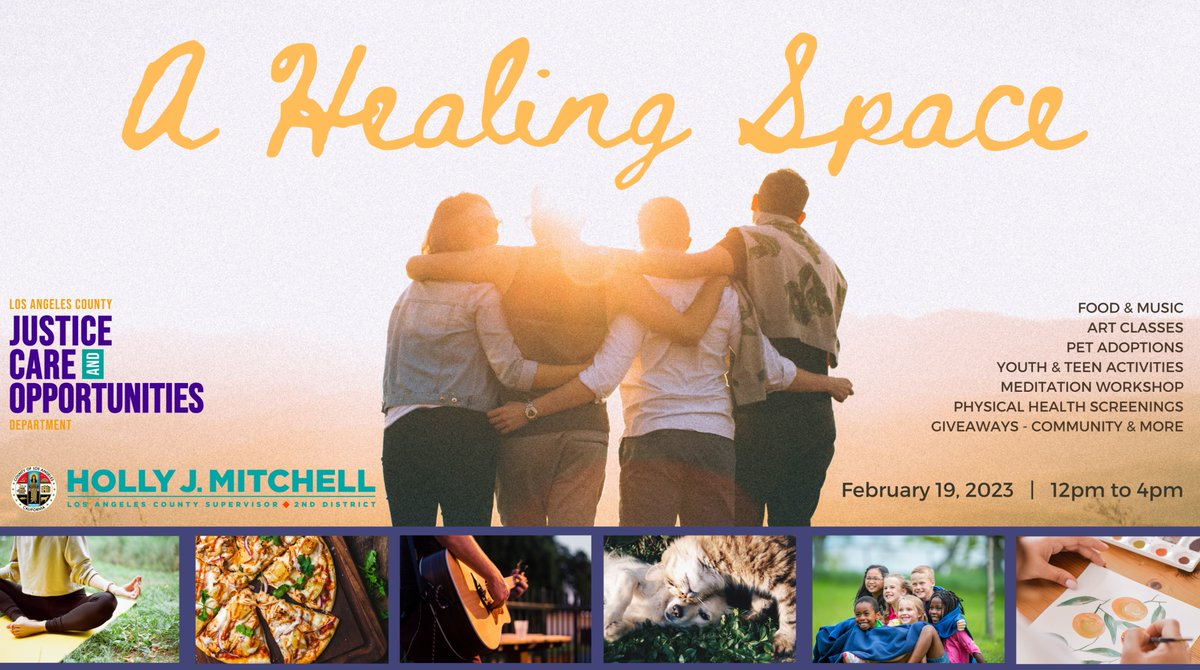 LACountyISD's tweet photo. See you there! February 19, from 12-4 pm, for A Healing Space by LA County Justice Care Opportunities Department. ISD is a proud partner of this engaging community event that aims to heal and connect while honoring Black History Month. #lacounty #lacountyisd #jcod https://t.co/2I0dBVMpTO