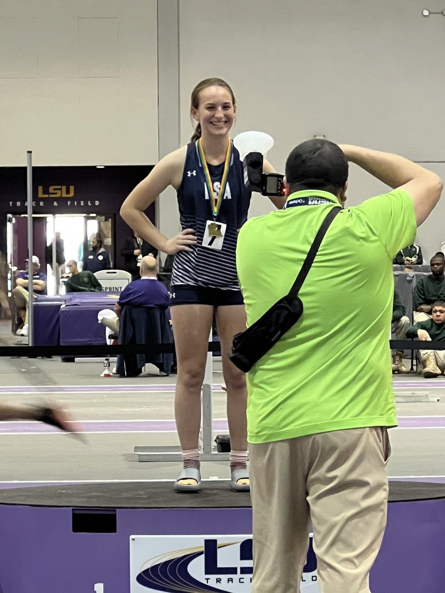 ESAFalcons's tweet photo. Congratulations to Irene Kaiser as she wins the LHSAA Division II Indoor Triple Jump. https://t.co/jlG759RoRz